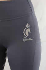 Load image into Gallery viewer, Horse Riding Leggings tights with phone pockets &amp; full seat grip - slate grey - Eqcouture
