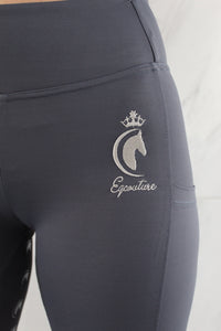 Horse Riding Leggings tights with phone pockets & full seat grip - slate grey - Eqcouture