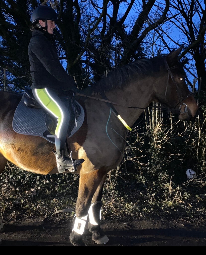 Horse Riding Leggings tights with phone pockets - black hi vis reflective- Eqcouture
