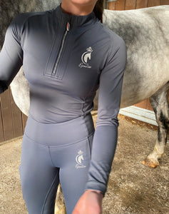 Slate grey long sleeve technical equestrian base layer / sports horse riding top