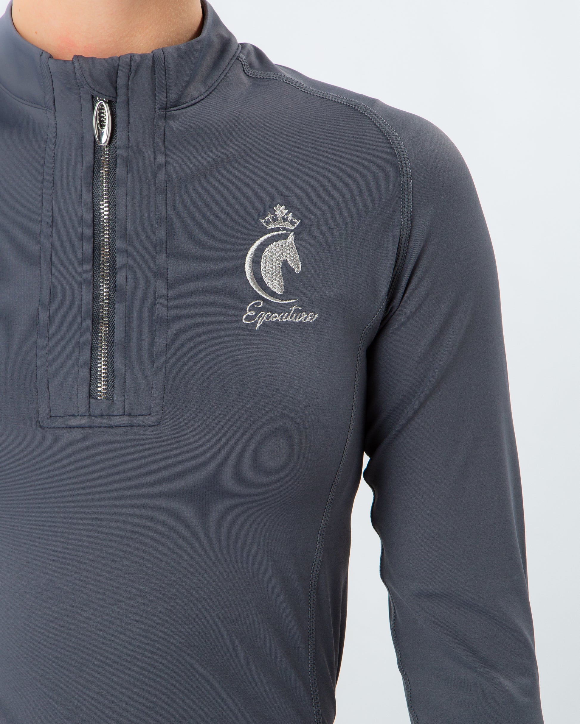 Slate grey long sleeve technical equestrian base layer / sports horse riding top