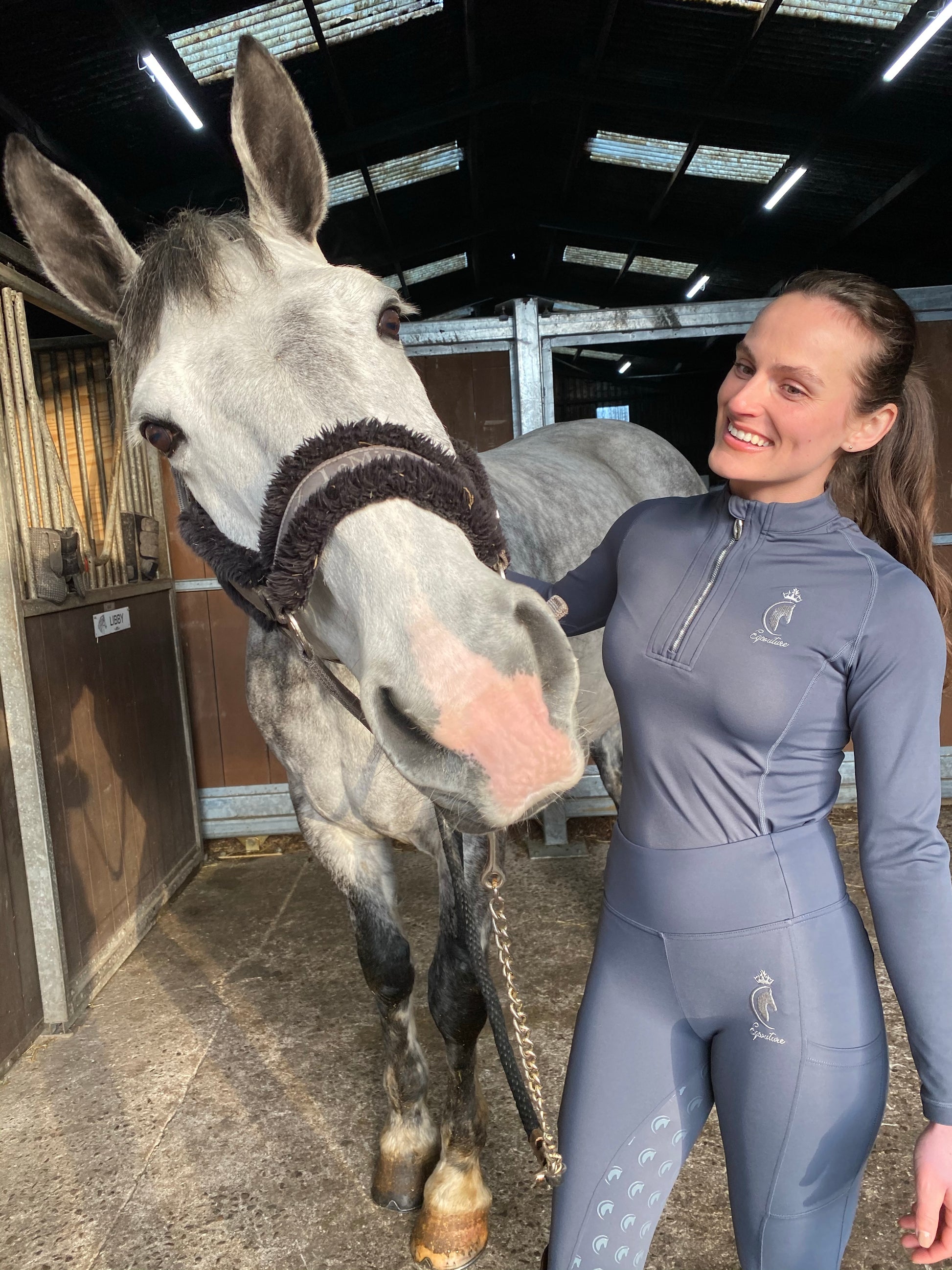 Slate grey long sleeve technical equestrian base layer / sports horse riding top