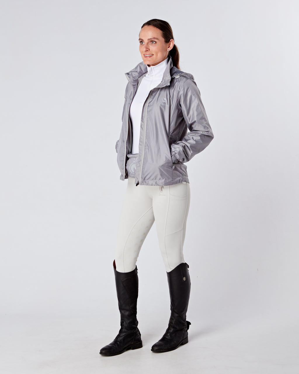 Equestrian lightweight hooded jacket- Grey 'Hack a mac' 