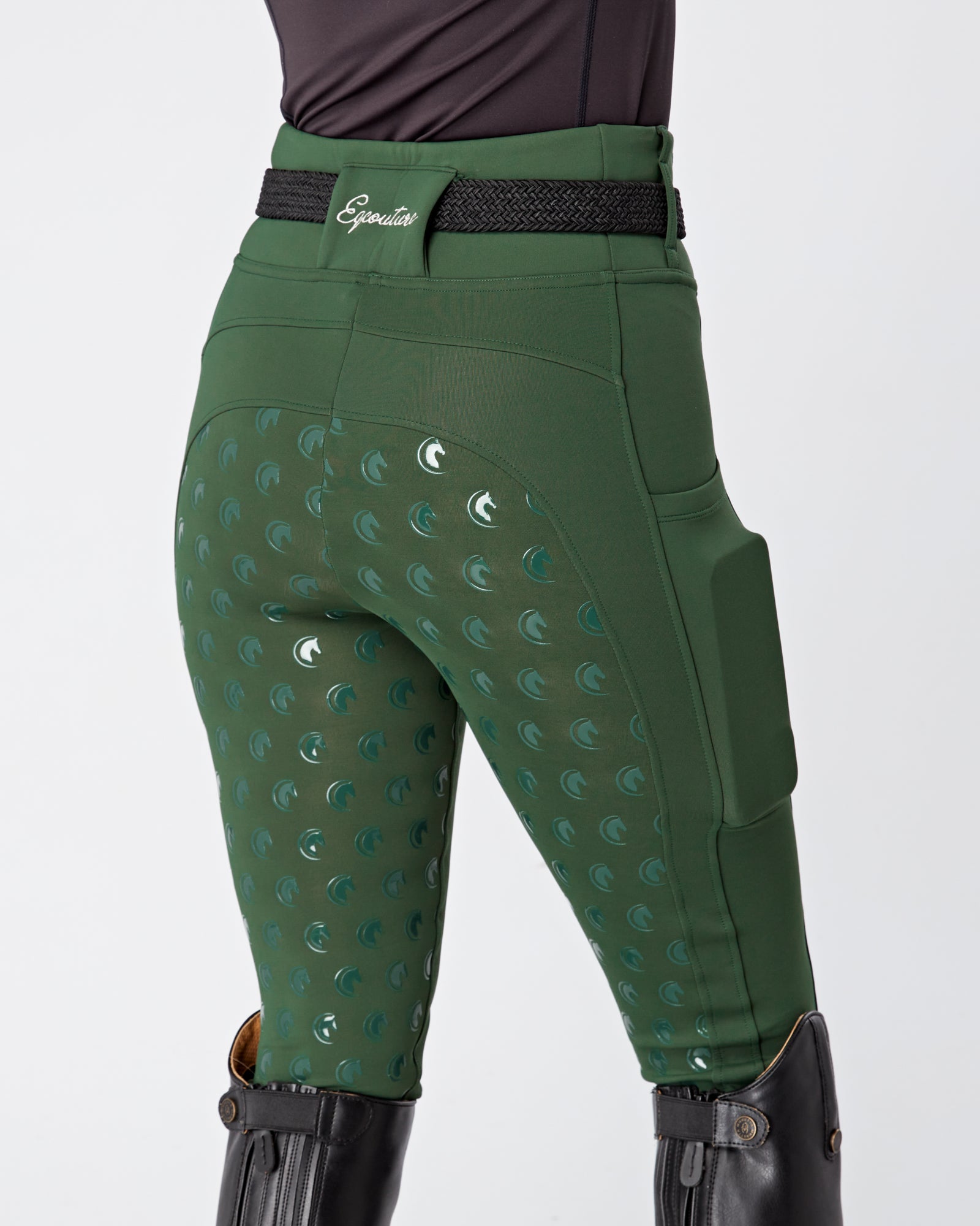 WINTER Thermal Forest Green Riding Leggings / Tights with Phone Pockets - WATER RESISTANT
