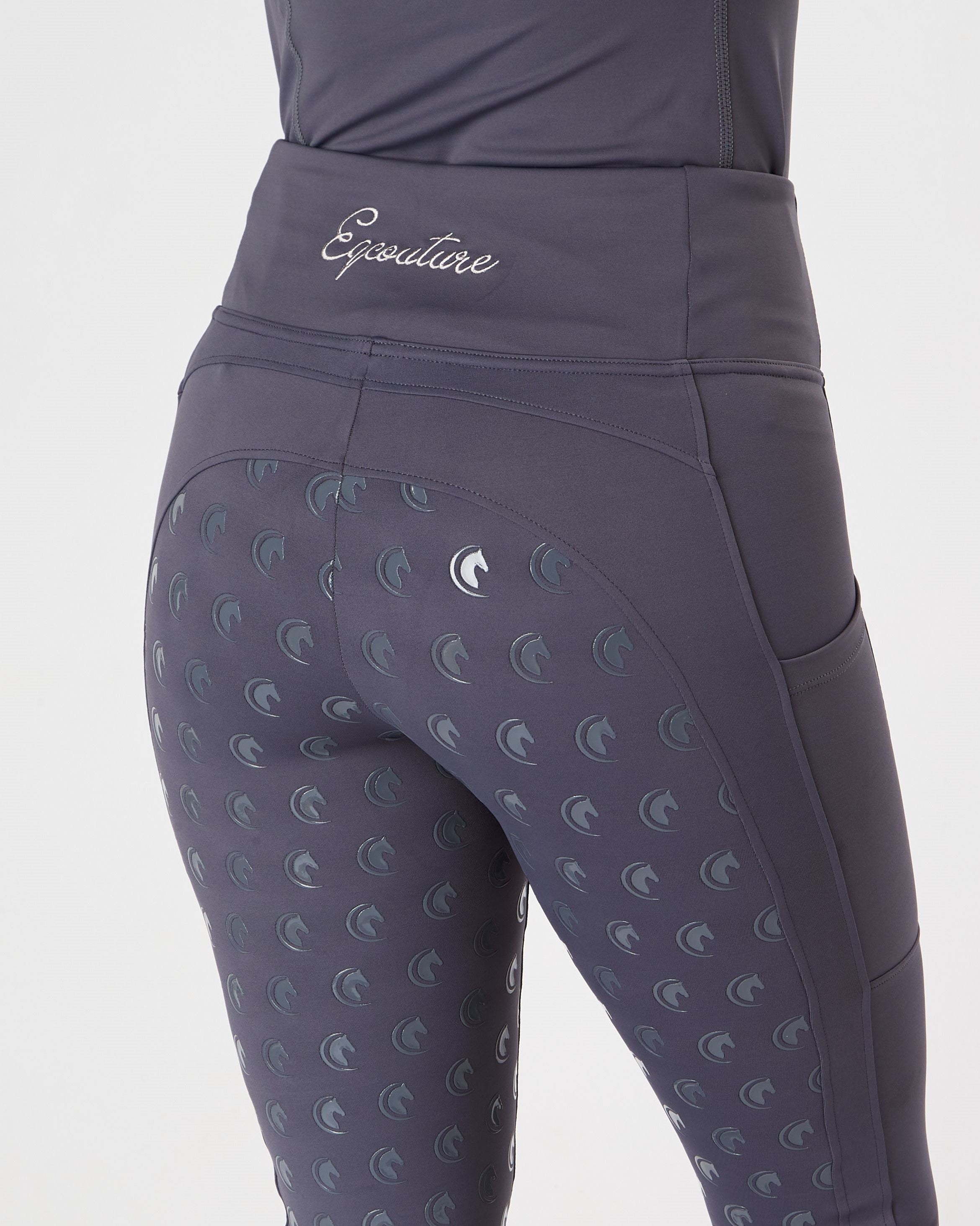 Horse Riding Leggings tights with phone pockets & full seat grip - slate grey - Eqcouture