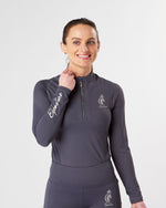 Load image into Gallery viewer, Slate grey long sleeve technical equestrian base layer / sports horse riding top
