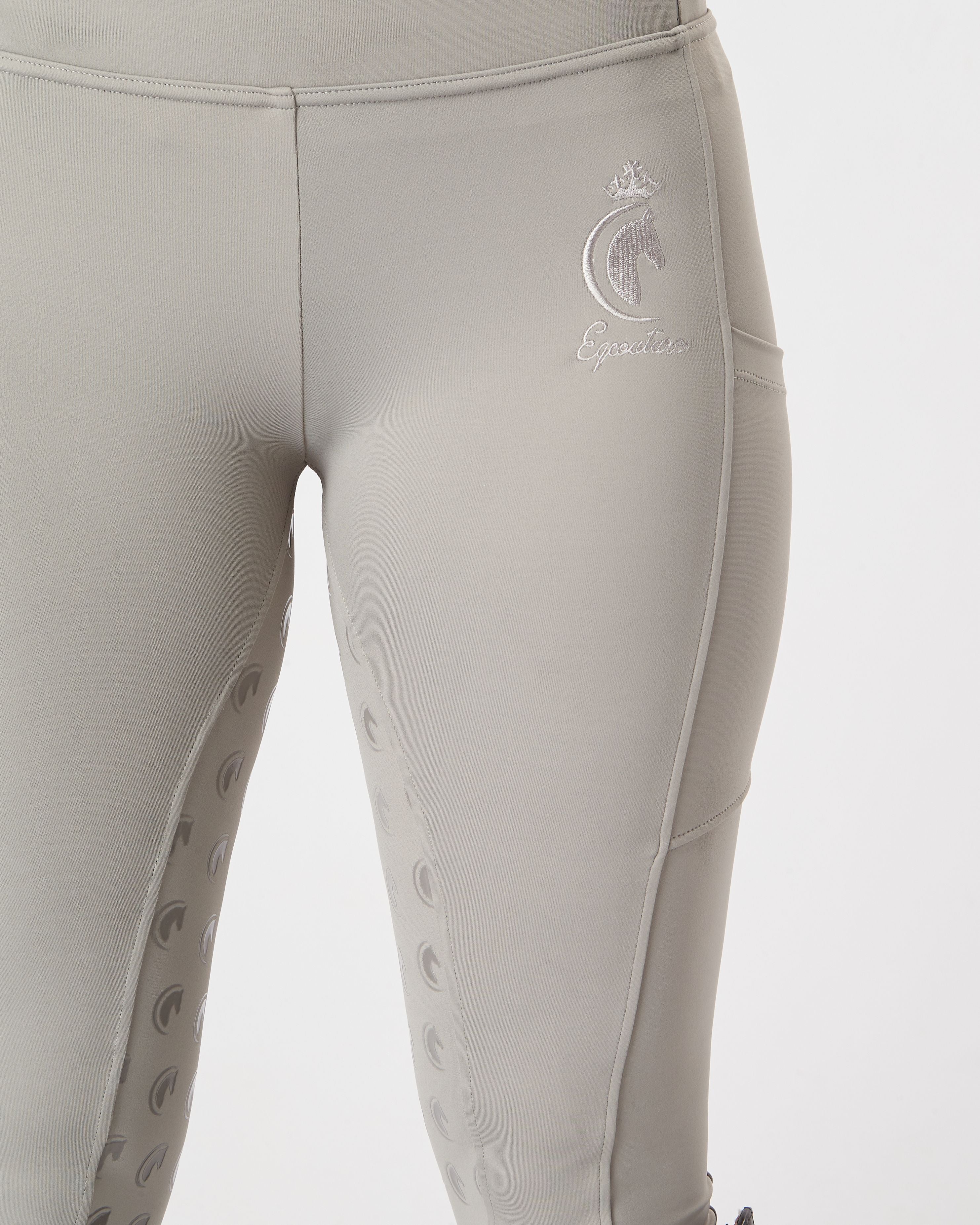 Horse Riding Leggings tights with phone pockets & full seat grip - competition light grey - Eqcouture