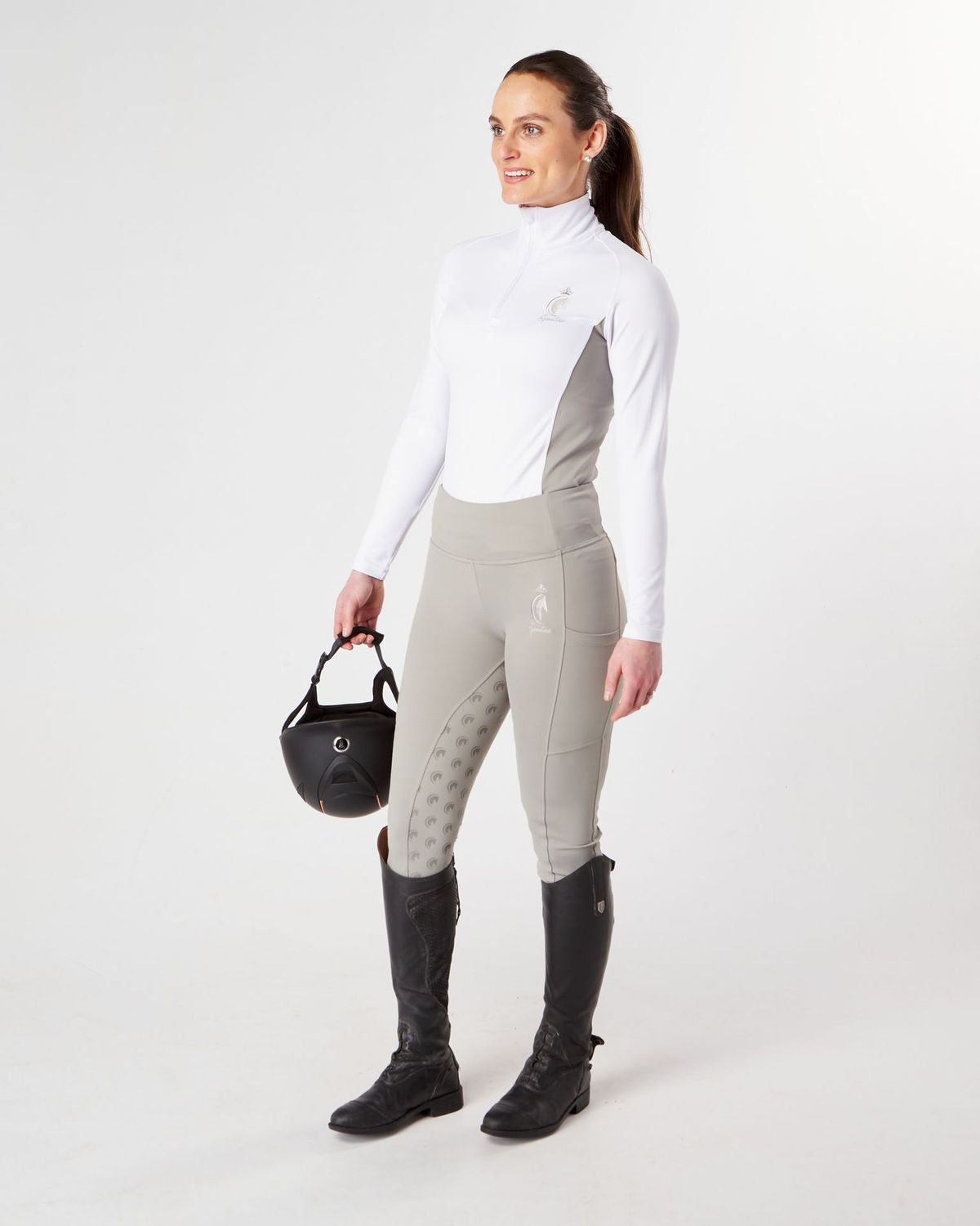 white /grey competition technical equestrian base layer show shirt / sports horse riding top
