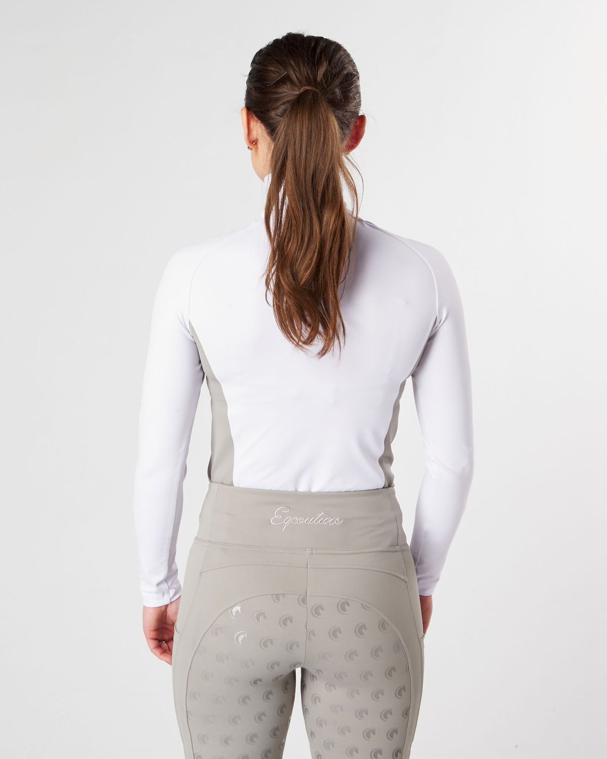 white /grey competition technical equestrian base layer show shirt / sports horse riding top