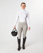Load image into Gallery viewer, white /grey competition technical equestrian base layer show shirt / sports horse riding top

