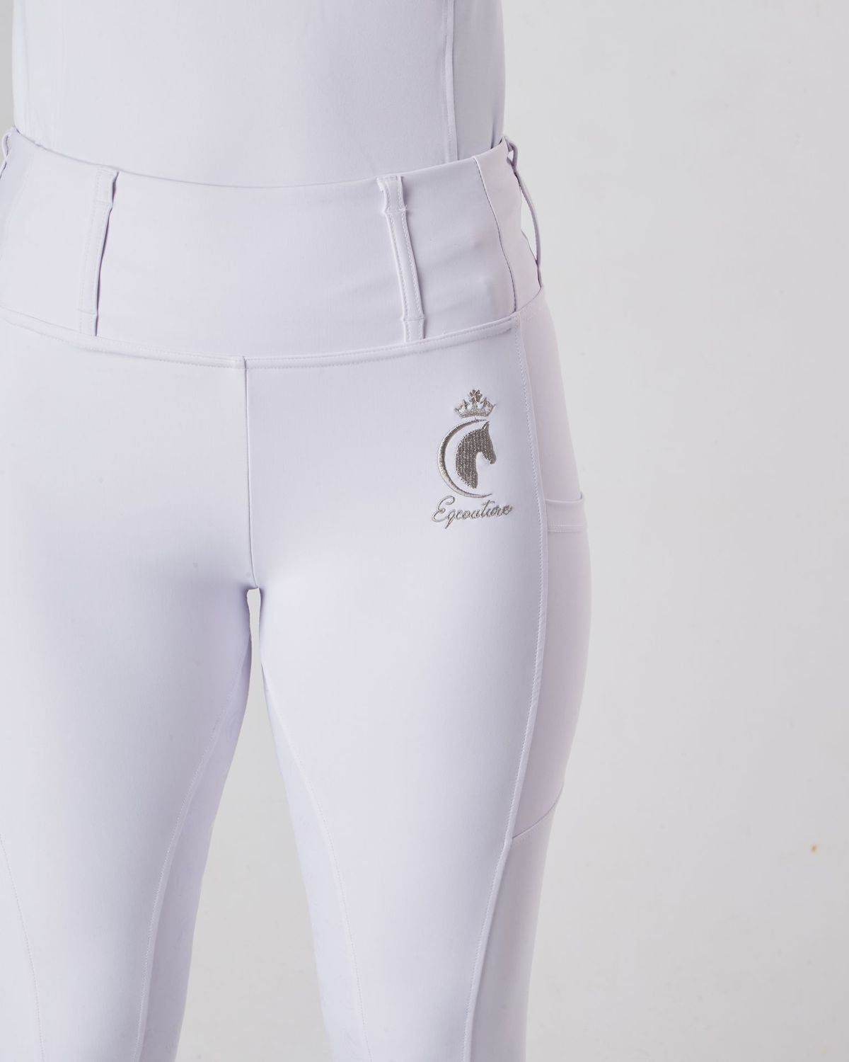 Horse Riding Leggings tights with phone pockets & full seat grip - competition white - Eqcouture
