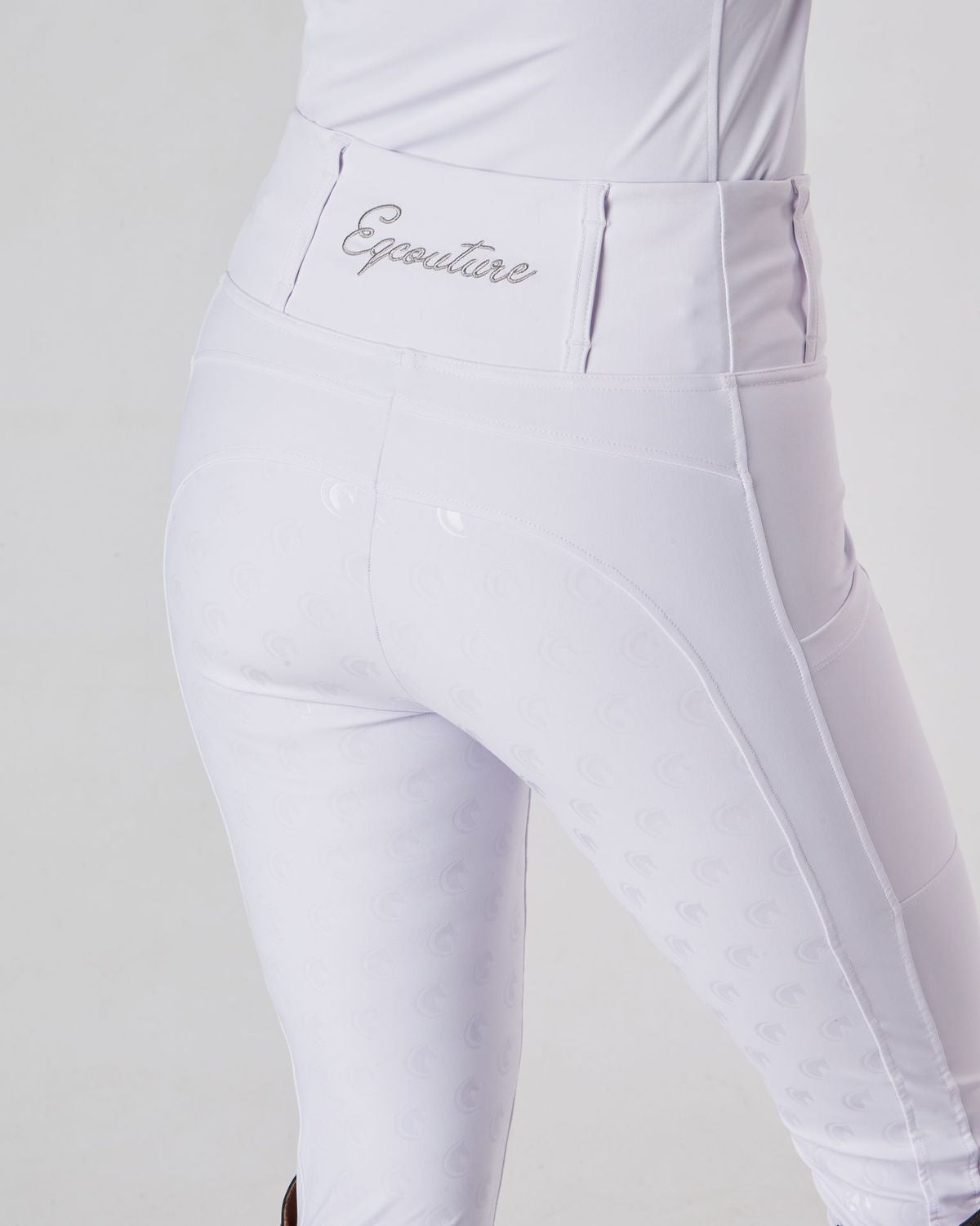 Horse Riding Leggings tights with phone pockets & full seat grip - competition white - Eqcouture