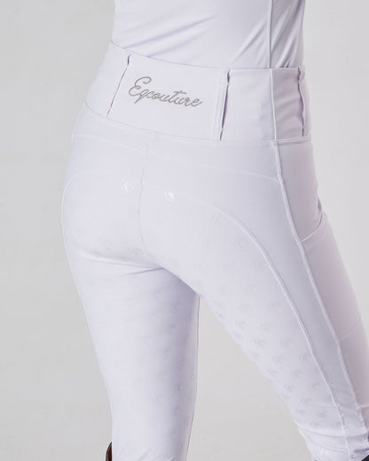 Horse Riding Leggings tights with phone pockets & full seat grip - competition white - Eqcouture