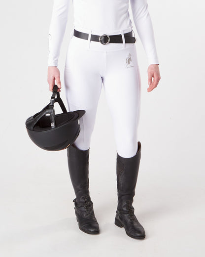 Horse Riding Leggings tights with phone pockets & full seat grip - competition white - Eqcouture